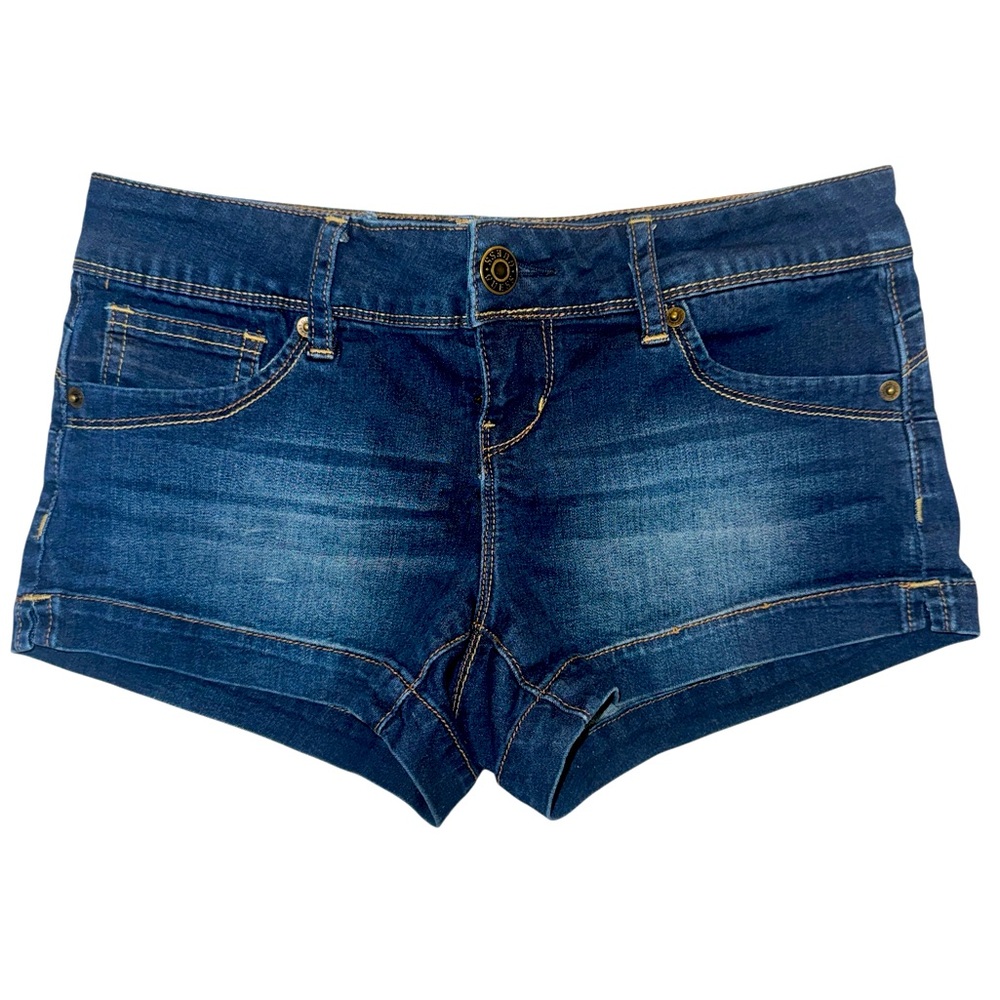 GUESS 25 Dark Indigo Denim Blue Cuffed Jean Shorts Mid Rise Stretch Like New